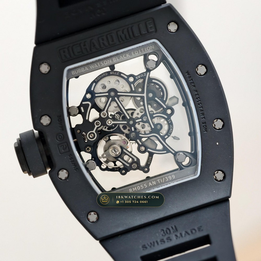 Richard Mille RM 055 Bubba Watson Manual Winding Sapphire Caseback Spec — Studio Gallery Plate VII in ATZ White Ceramic & Grade 5 Titanium (66.3g Verified Mass, Richard Mille Cal. RMUL2 Grade 5 Titanium Skeleton)