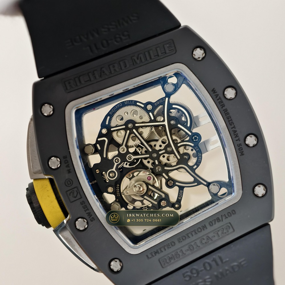 Richard Mille RM 61-01 Yohan Blake Asymmetric Sapphire Caseback Spec — Studio Gallery Plate VII in Carbon TPT & Grade 5 Titanium (55.4g Verified Mass, Richard Mille Cal. RMUL2 Free-Sprung Skeleton)
