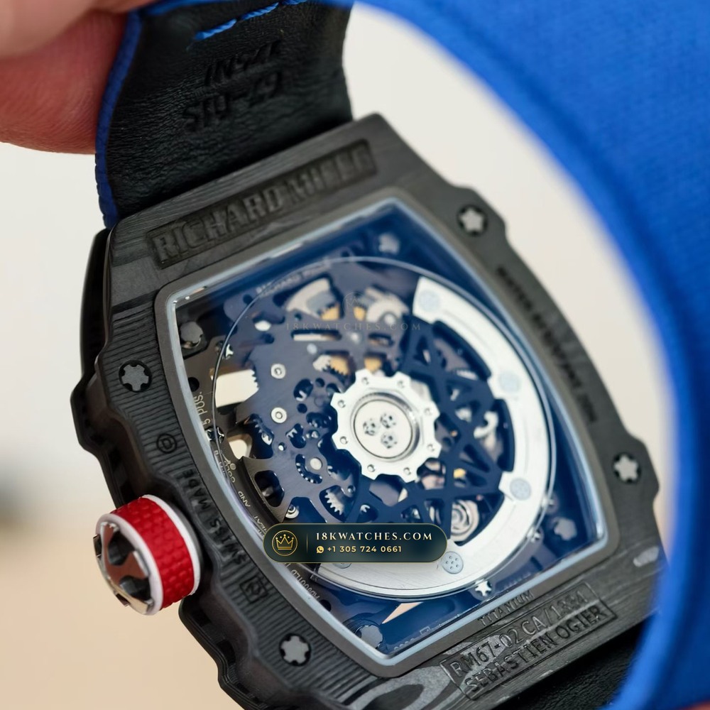 Richard Mille RM 67-02 Automatic Extra-Flat Sebastien Ogier Carbon TPT Sapphire Caseback Spec — Studio Gallery Plate VII in Carbon TPT & Grade 5 Titanium (33.4g Verified Mass, Richard Mille Cal. CRMA7 Skeletonized Titanium)