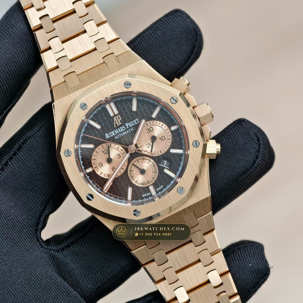 Audemars Piguet Royal Oak Selfwinding Chronograph 41mm 18K Rose Gold Ref. 26331OR — Studio Gallery Plate II in 18K Rose Gold Au750 (246.2g Verified Mass, Audemars Piguet Cal. 2385 Column-Wheel Chronograph)