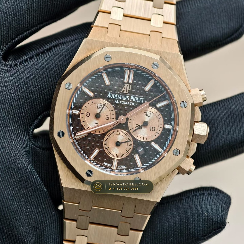 Audemars Piguet Royal Oak Selfwinding Chronograph 41mm 18K Rose Gold Ref. 26331OR — Studio Gallery Plate III in 18K Rose Gold Au750 (246.2g Verified Mass, Audemars Piguet Cal. 2385 Column-Wheel Chronograph)