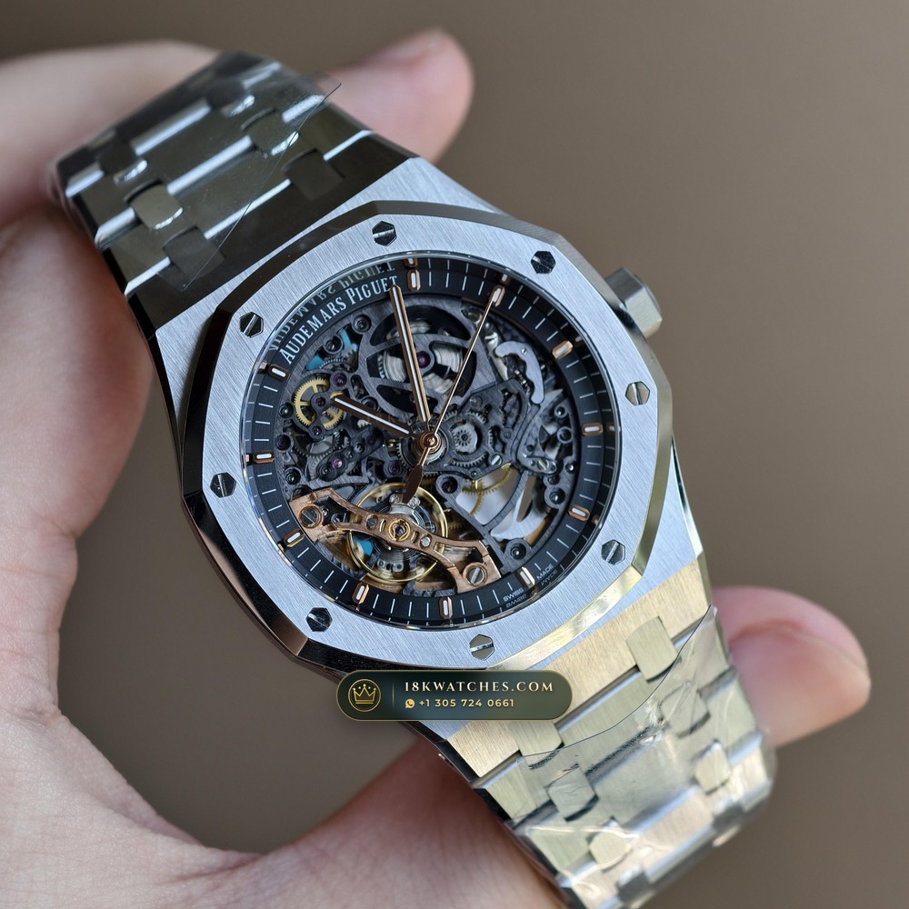 Audemars Piguet Royal Oak Double Balance Wheel Openworked 41mm 22K Gold Rotor 5-Axis CNC Case Ref. 15407ST.OO.1220ST.01 — Studio Gallery Plate II in 904L Stainless Steel Custom Architecture (162.0g Verified Mass, Audemars Piguet Cal. 3132 Dual-Balance Openworked)