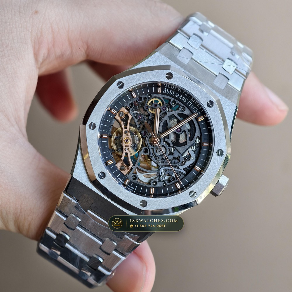 Audemars Piguet Royal Oak Double Balance Wheel Openworked 41mm 22K Gold Rotor 5-Axis CNC Case Ref. 15407ST.OO.1220ST.01 — Studio Gallery Plate III in 904L Stainless Steel Custom Architecture (162.0g Verified Mass, Audemars Piguet Cal. 3132 Dual-Balance Openworked)