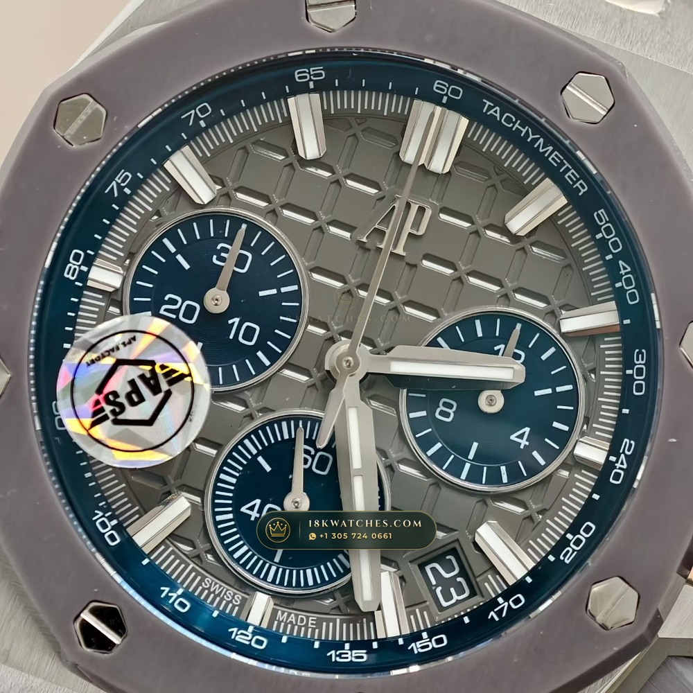 Audemars Piguet Royal Oak Offshore Selfwinding Chronograph 43mm Ref. 26420IO.OO.A009CA.01 — Studio Gallery Plate IV in 904L Stainless Steel Custom Architecture (131.6g Verified Mass, Audemars Piguet Cal. 4401 Flyback Chronograph)