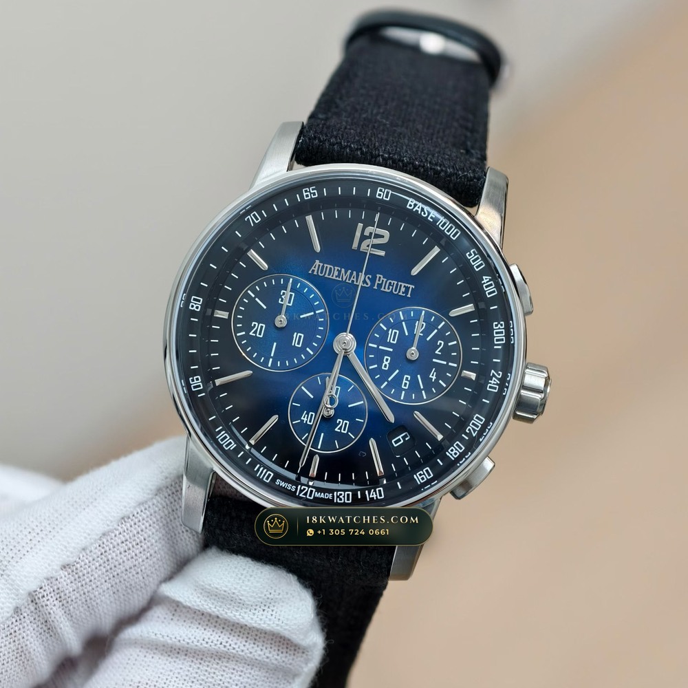 Audemars Piguet Code 11.59 Selfwinding Chronograph 41mm 18K White Gold Ref. 26393BC.OO.A002KB.01 — Studio Gallery Plate III in 18K White Gold Au750 (136.2g Verified Mass, Audemars Piguet Cal. 4401 Flyback Chronograph)