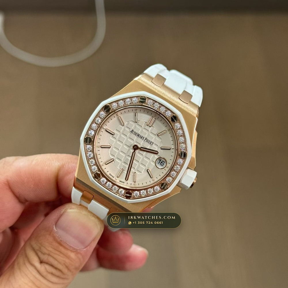 Audemars Piguet Royal Oak Selfwinding 37mm Diamond-Set Bezel 18K Rose Gold Ref. 67540OK.ZZ.A010CA.01 — Studio Gallery Plate II in 18K Rose Gold Au750 (109.9g Verified Mass, Audemars Piguet Cal. 3120 / Cal. 5900)