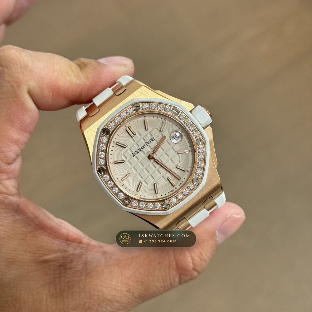 Audemars Piguet Royal Oak Selfwinding 37mm Diamond-Set Bezel 18K Rose Gold Ref. 67540OK.ZZ.A010CA.01 — Studio Gallery Plate III in 18K Rose Gold Au750 (109.9g Verified Mass, Audemars Piguet Cal. 3120 / Cal. 5900)