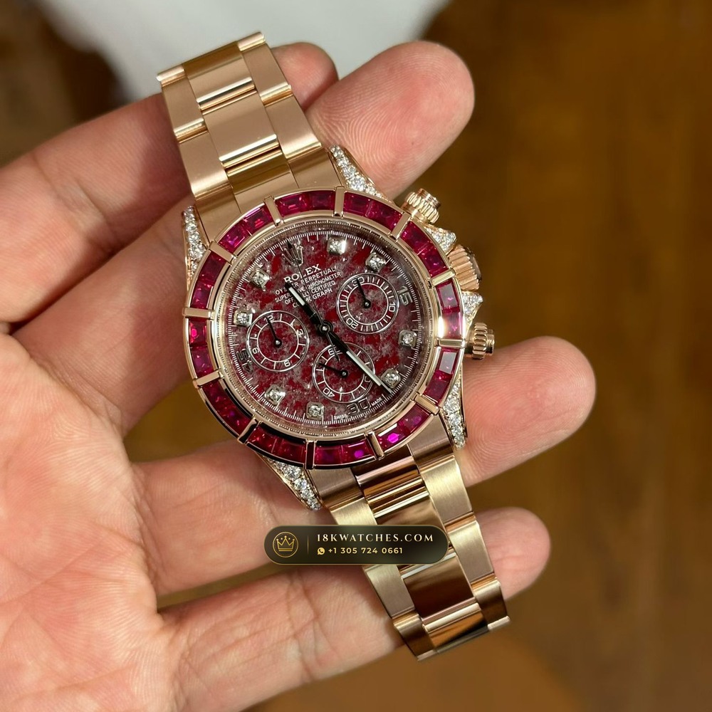 Rolex Cosmograph Daytona Crimson Rubellite Dial & Ruby Bezel 18K Everose Gold Ref. 126505 — Studio Gallery Plate IV in 18K Rose Gold Au750 (216.6g Verified Mass, Rolex Manufacture Cal. 4131 - 72h Power Reserve)