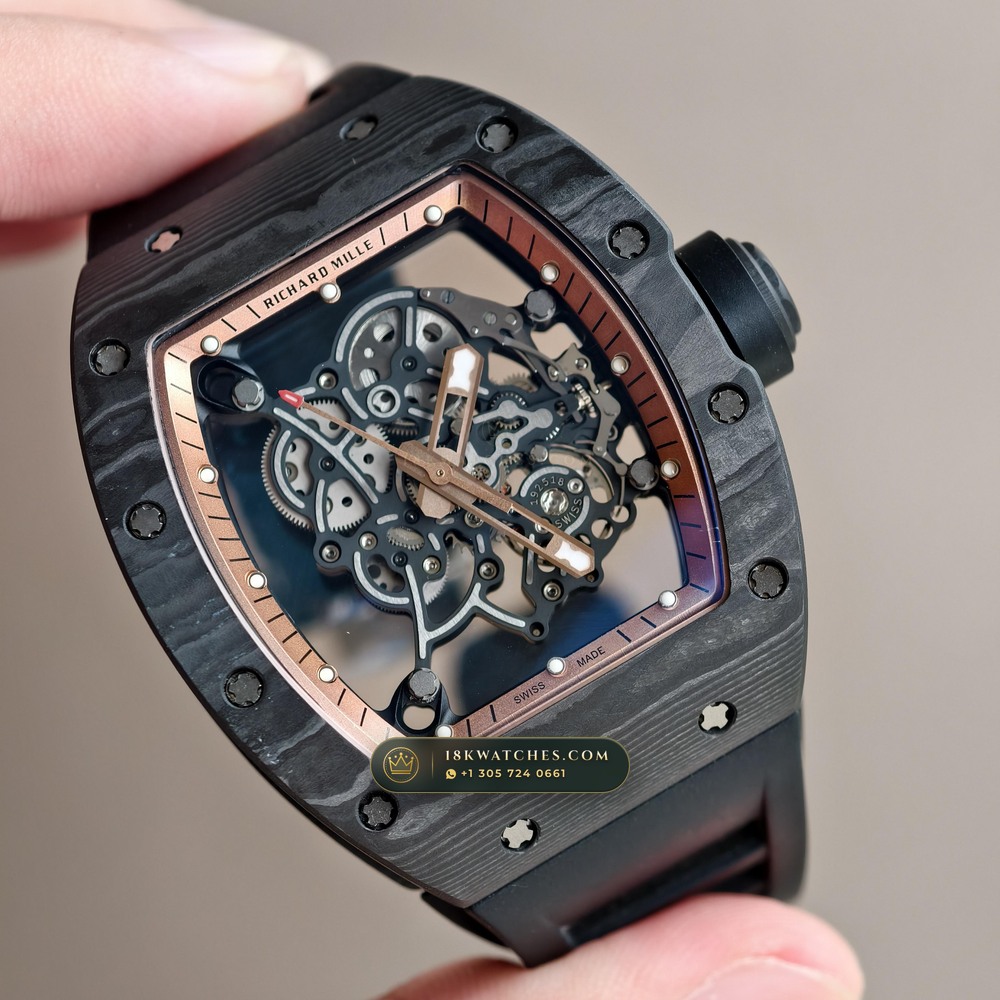 Richard Mille RM 055 Bubba Watson Manual Winding Asia Limited Edition — Studio Gallery Plate II in Carbon TPT & Grade 5 Titanium (66.8g Verified Mass, Richard Mille Cal. RMUL2 Grade 5 Titanium Skeleton)