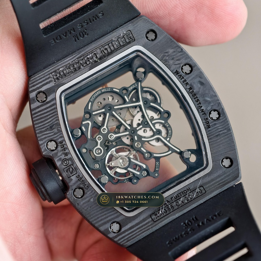 Richard Mille RM 055 Bubba Watson Manual Winding Asia Limited Edition — Studio Gallery Plate VII in Carbon TPT & Grade 5 Titanium (66.8g Verified Mass, Richard Mille Cal. RMUL2 Grade 5 Titanium Skeleton)