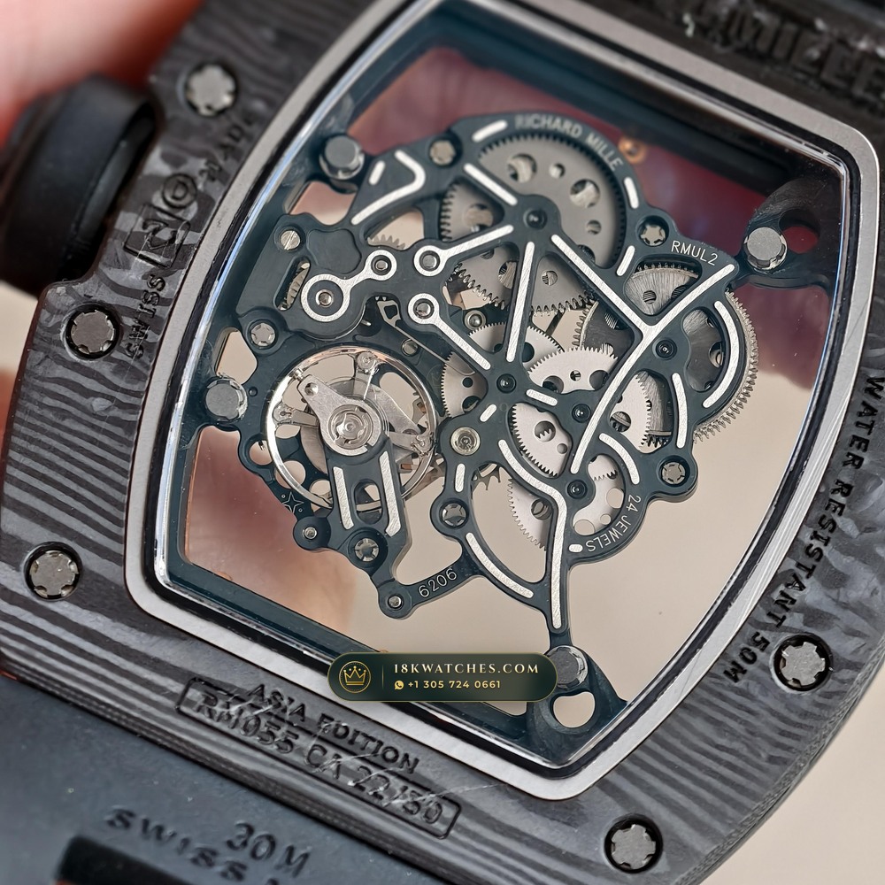 Richard Mille RM 055 Bubba Watson Manual Winding Asia Limited Edition — Studio Gallery Plate VIII in Carbon TPT & Grade 5 Titanium (66.8g Verified Mass, Richard Mille Cal. RMUL2 Grade 5 Titanium Skeleton)