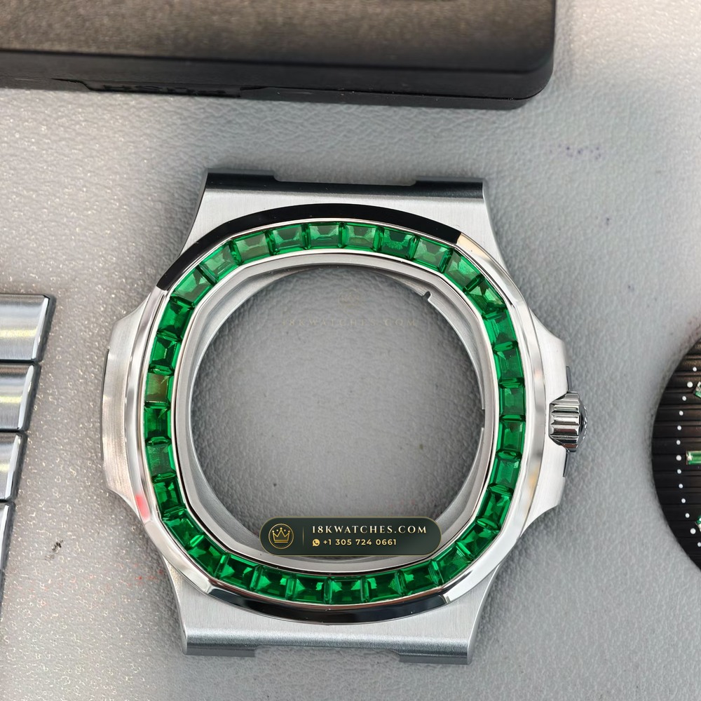 Patek Philippe Nautilus Self-Winding Baguette Emerald Bezel 950 Platinum Geneva Atelier Spec Ref. 5711/113P-001