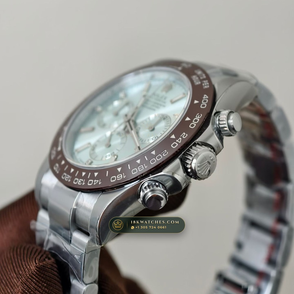 Rolex Cosmograph Daytona Ice-Blue Sunray Dial 950 Platinum Ref. 116506 — Studio Gallery Plate IV in 950 Platinum Pt950 (281.9g Verified Mass, Rolex Manufacture Cal. 4130 - 72h Power Reserve)