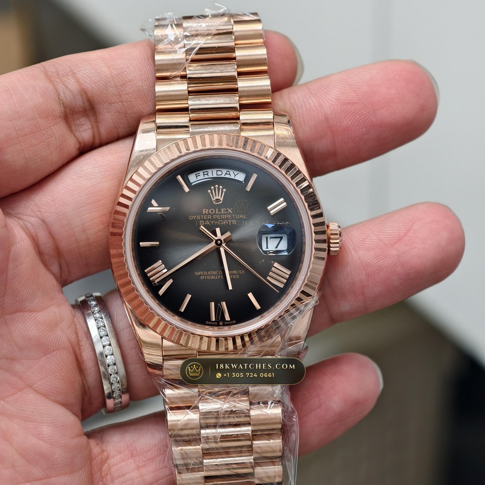 Rolex Day-Date 40 18K Everose Gold Hand-Chamfered Bevel Spec Ref. 228235