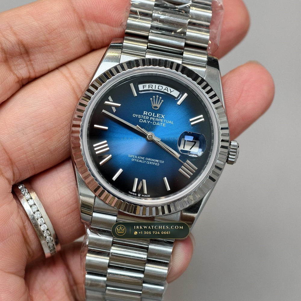 Rolex Day-Date 40 18K White Gold Chronometer Regulated Spec Ref. 228239 — Studio Gallery Plate II in 18K White Gold Au750 (210.6g Verified Mass, Rolex Manufacture Cal. 3255 - 70h Power Reserve)
