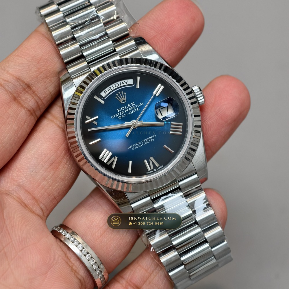 Rolex Day-Date 40 18K White Gold Chronometer Regulated Spec Ref. 228239 — Studio Gallery Plate III in 18K White Gold Au750 (210.6g Verified Mass, Rolex Manufacture Cal. 3255 - 70h Power Reserve)