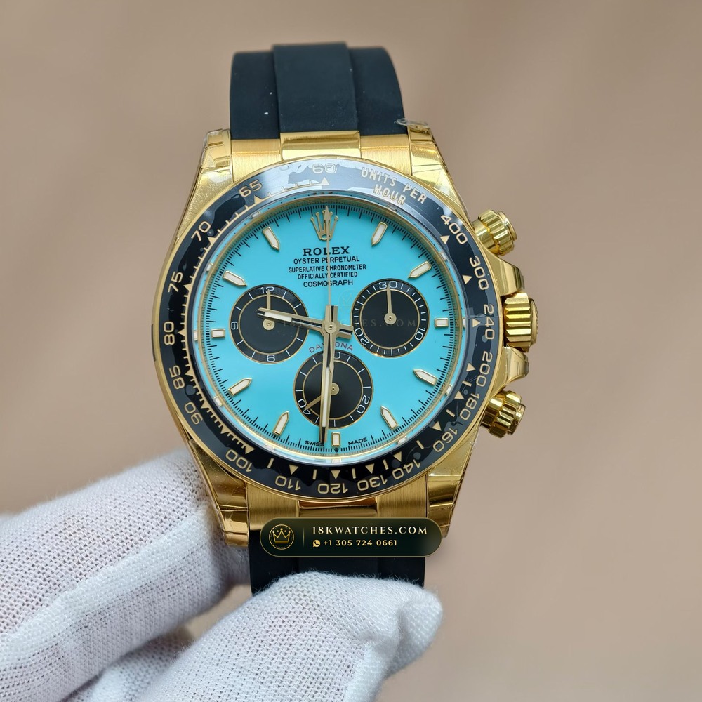 Rolex Cosmograph Daytona Tiffany Blue Dial 18K Yellow Gold Geneva Atelier Spec Ref. 126518LN