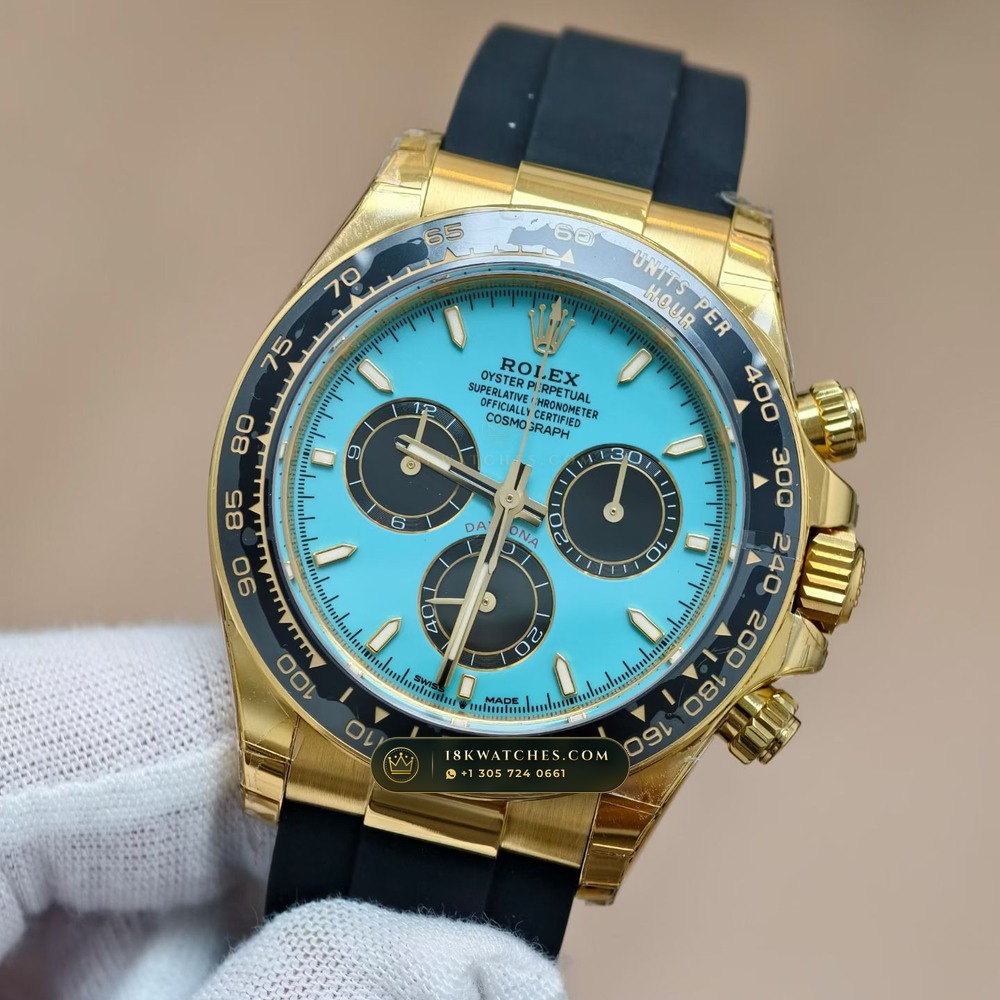 Rolex Cosmograph Daytona Tiffany Blue Dial 18K Yellow Gold Geneva Atelier Spec Ref. 126518LN — Studio Gallery Plate III in 18K Yellow Gold Au750 (160.2g Verified Mass, Rolex Manufacture Cal. 4131 - 72h Power Reserve)