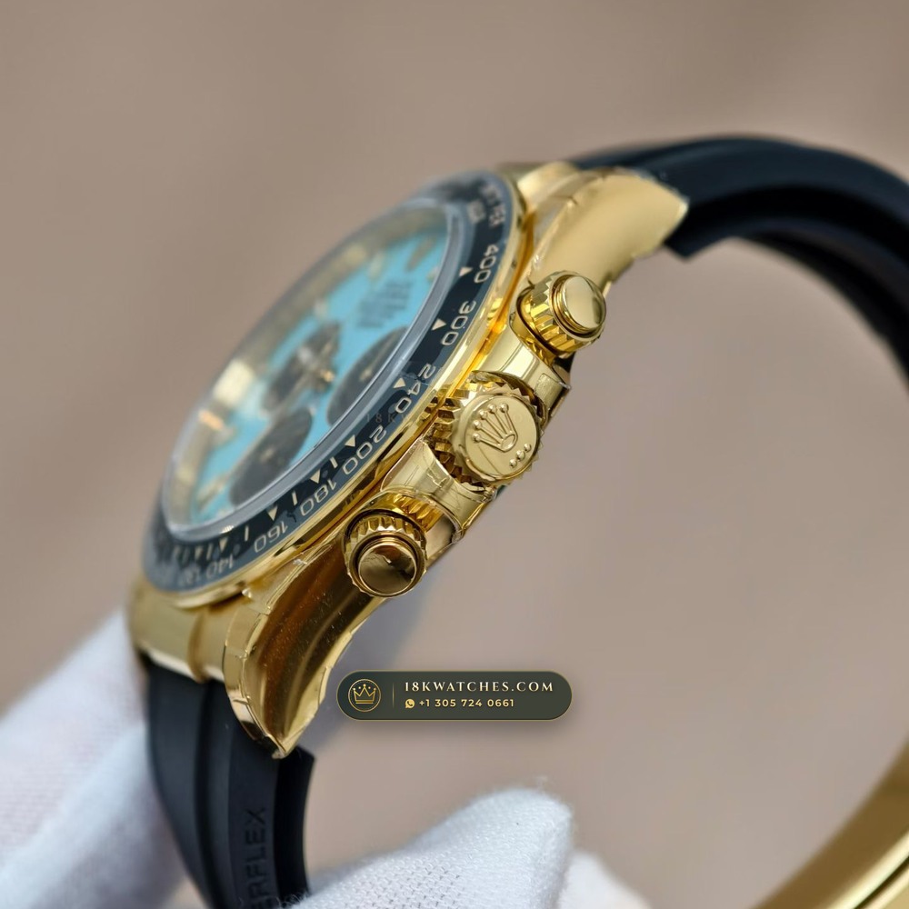 Rolex Cosmograph Daytona Tiffany Blue Dial 18K Yellow Gold Geneva Atelier Spec Ref. 126518LN — Studio Gallery Plate V in 18K Yellow Gold Au750 (160.2g Verified Mass, Rolex Manufacture Cal. 4131 - 72h Power Reserve)