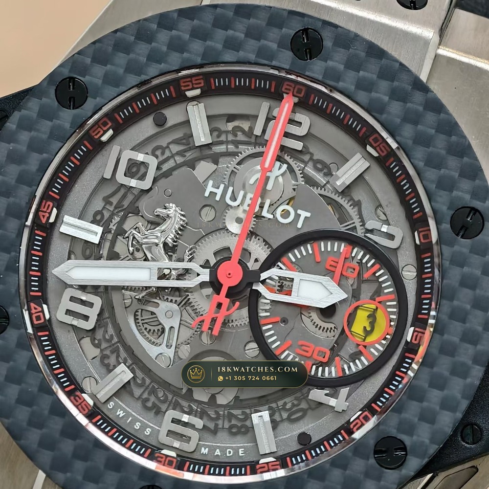 Hublot Big Bang Ferrari Unico Flyback Chronograph 45mm Ref. 401.NX.0123.VR — Studio Gallery Plate IV in Grade 5 Titanium Monobloc (120.5g Verified Mass, Hublot Unico Flyback Chronograph Cal. HUB1280)
