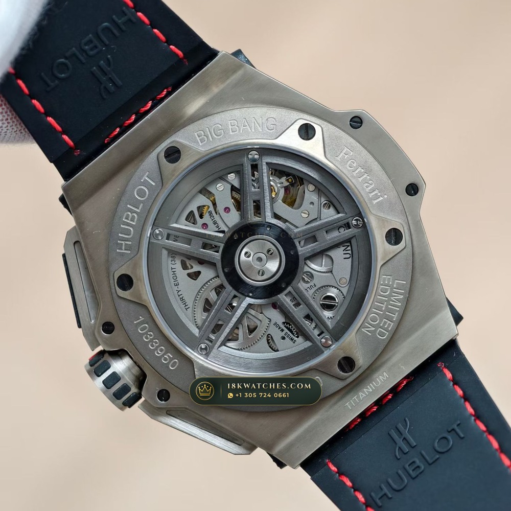 Hublot Big Bang Ferrari Unico Flyback Chronograph 45mm Ref. 401.NX.0123.VR — Studio Gallery Plate VII in Grade 5 Titanium Monobloc (120.5g Verified Mass, Hublot Unico Flyback Chronograph Cal. HUB1280)