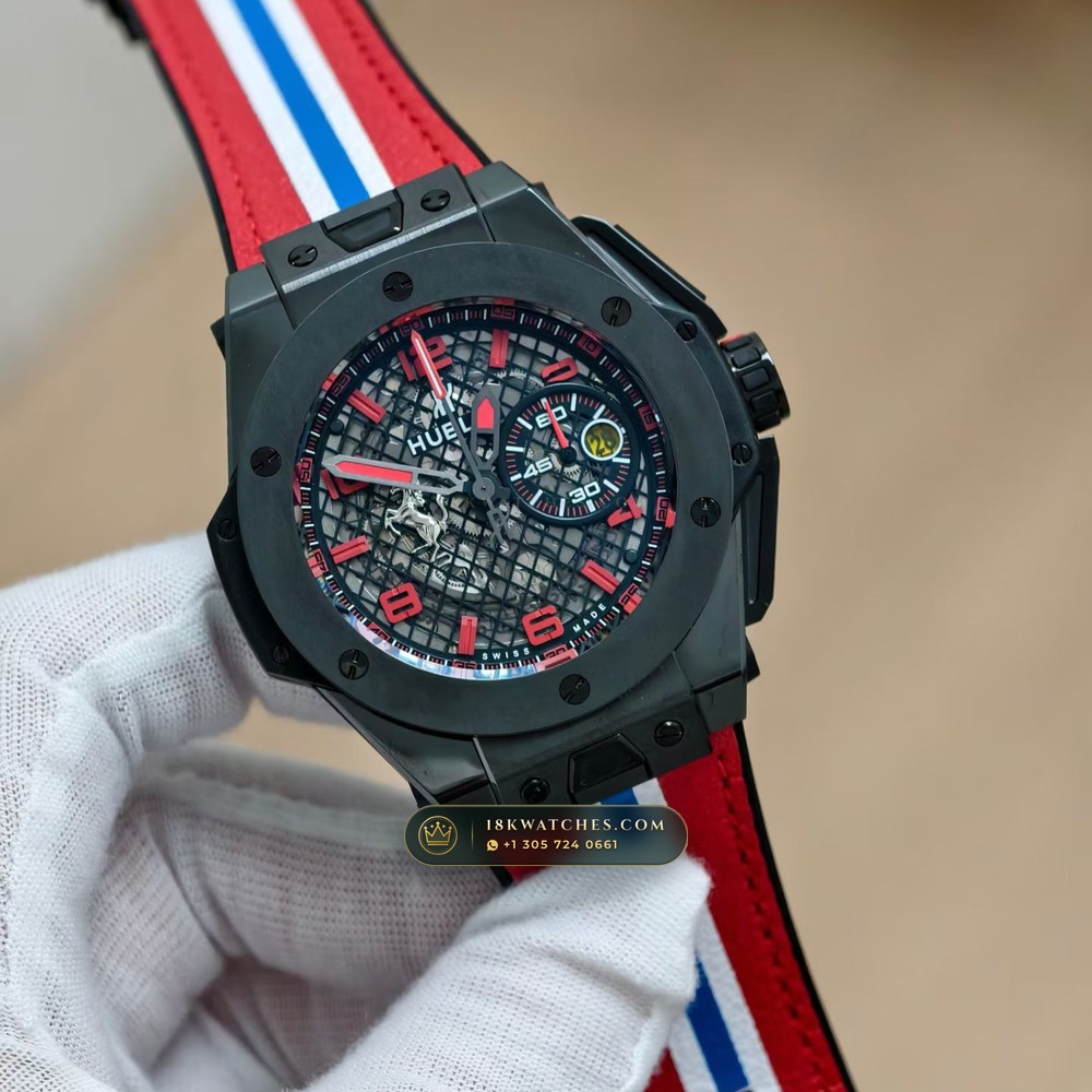 Hublot Big Bang Ferrari Unico Flyback Chronograph 45mm Ref. 402.CX.0113.WR — Studio Gallery Plate II in High-Tech Ceramic & Titanium (120.7g Verified Mass, Hublot Unico Flyback Chronograph Cal. HUB1280)
