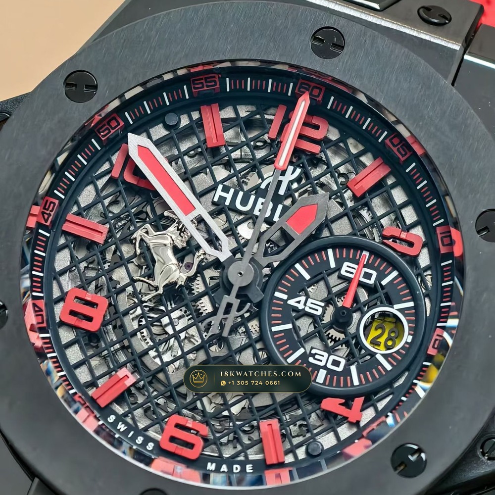 Hublot Big Bang Ferrari Unico Flyback Chronograph 45mm Ref. 402.CX.0113.WR — Studio Gallery Plate IV in High-Tech Ceramic & Titanium (120.7g Verified Mass, Hublot Unico Flyback Chronograph Cal. HUB1280)