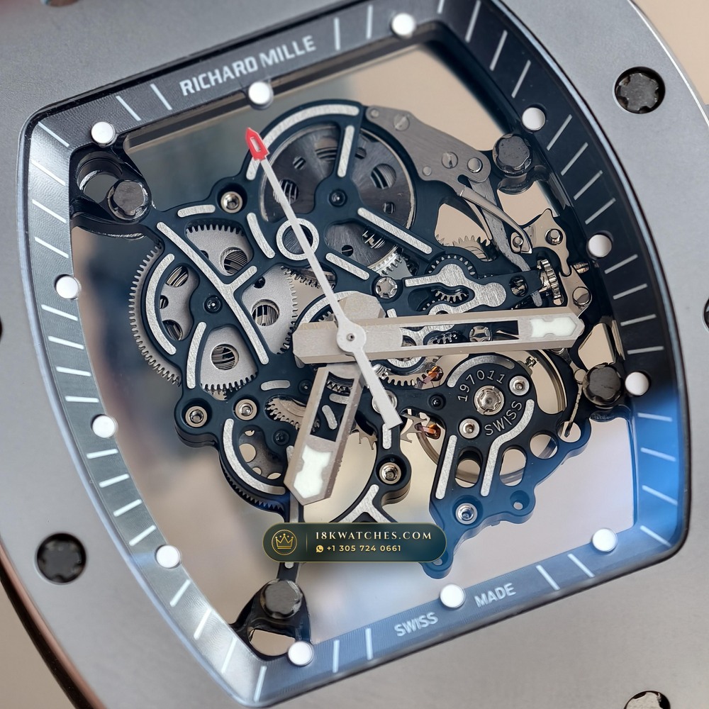 Richard Mille RM 055 Bubba Watson Manual Winding Sunburst Rhodium / Slate Grey Dial — Studio Gallery Plate IV in ATZ White Ceramic & Grade 5 Titanium (66.7g Verified Mass, Richard Mille Cal. RMUL2 Grade 5 Titanium Skeleton)
