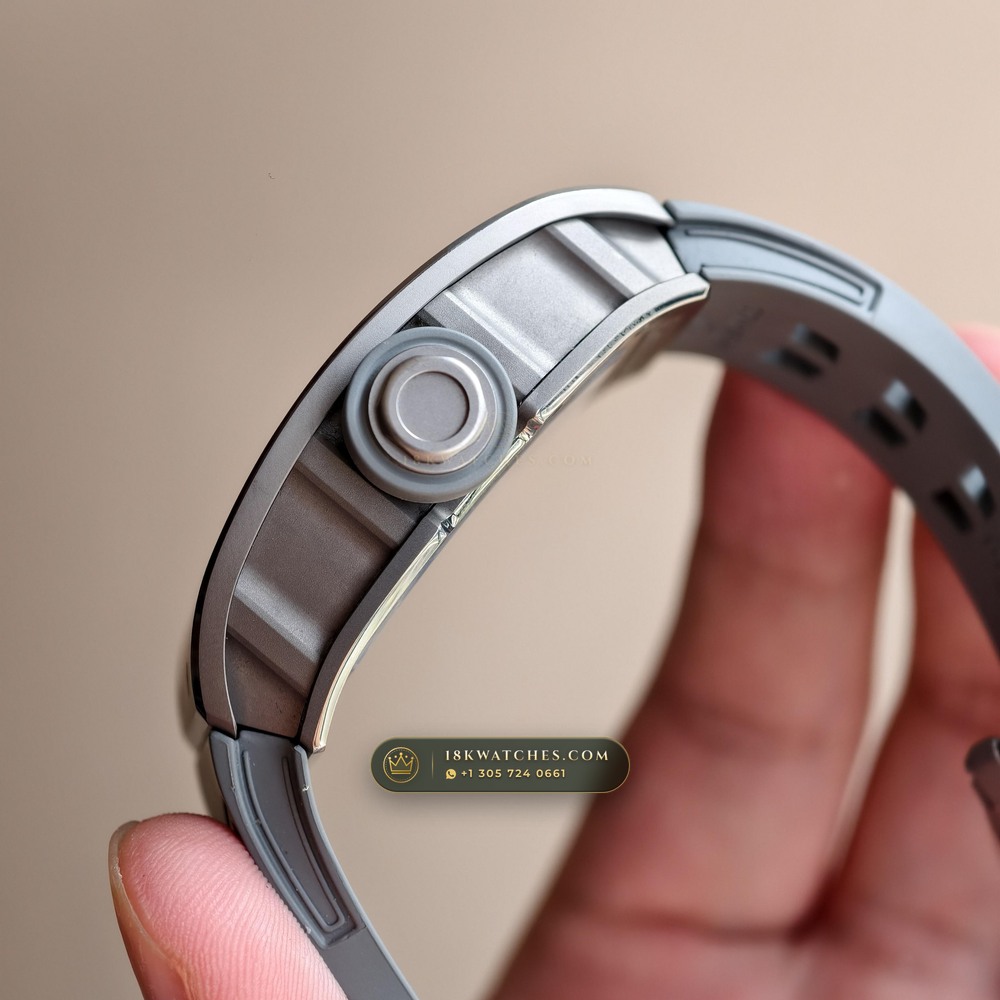 Richard Mille RM 055 Bubba Watson Manual Winding Sunburst Rhodium / Slate Grey Dial — Studio Gallery Plate VI in ATZ White Ceramic & Grade 5 Titanium (66.7g Verified Mass, Richard Mille Cal. RMUL2 Grade 5 Titanium Skeleton)