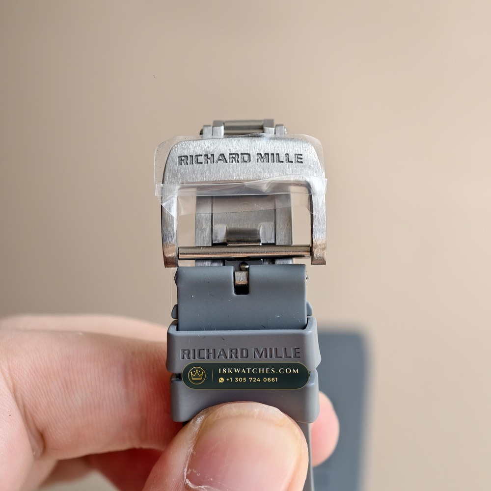 Richard Mille RM 055 Bubba Watson Manual Winding Sunburst Rhodium / Slate Grey Dial — Studio Gallery Plate VIII in ATZ White Ceramic & Grade 5 Titanium (66.7g Verified Mass, Richard Mille Cal. RMUL2 Grade 5 Titanium Skeleton)