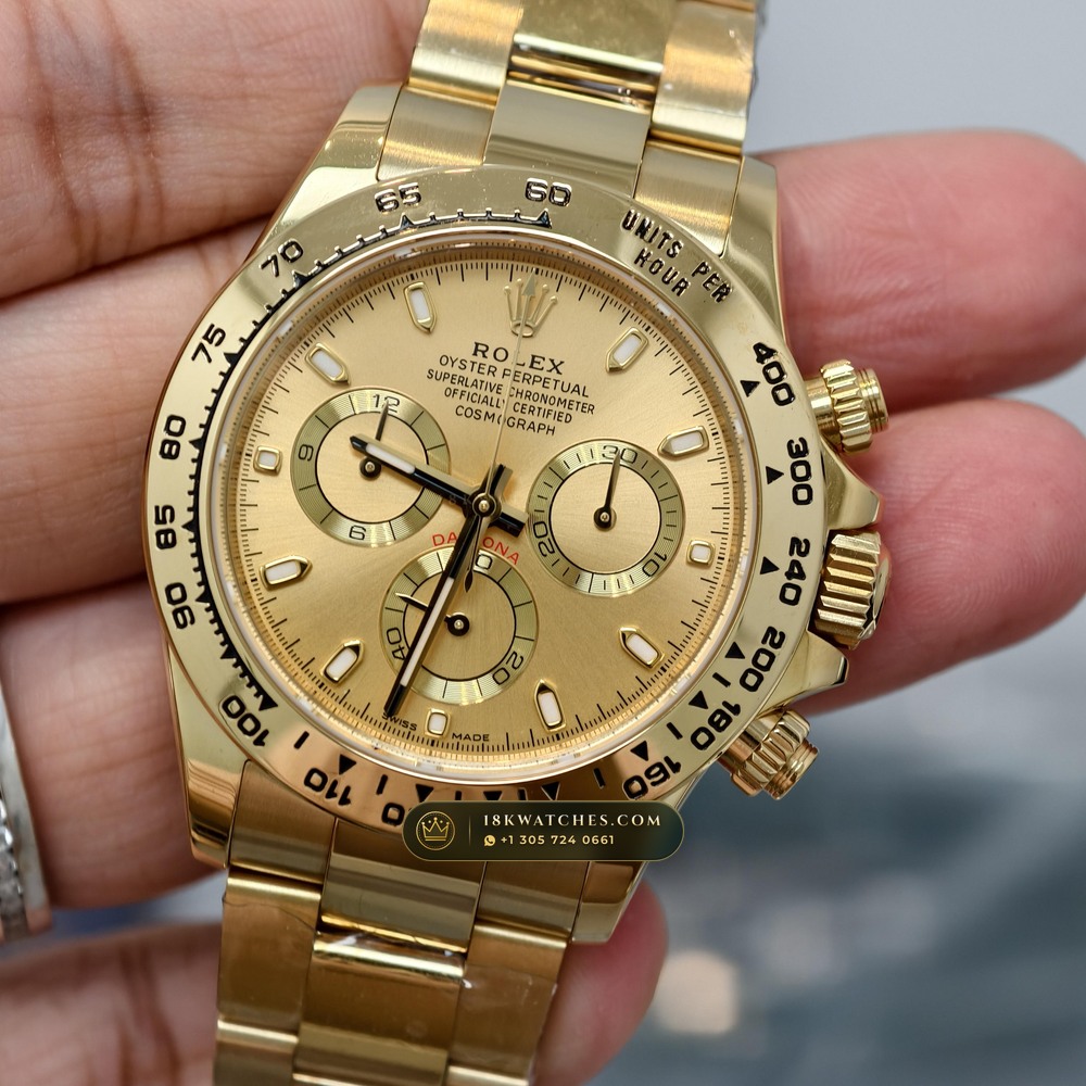 Rolex Cosmograph Daytona 18K Yellow Gold Deep Crystal Optics Ref. 116508 — Studio Gallery Plate III in 18K Yellow Gold Au750 (216.8g Verified Mass, Rolex Manufacture Cal. 4130 - 72h Power Reserve)