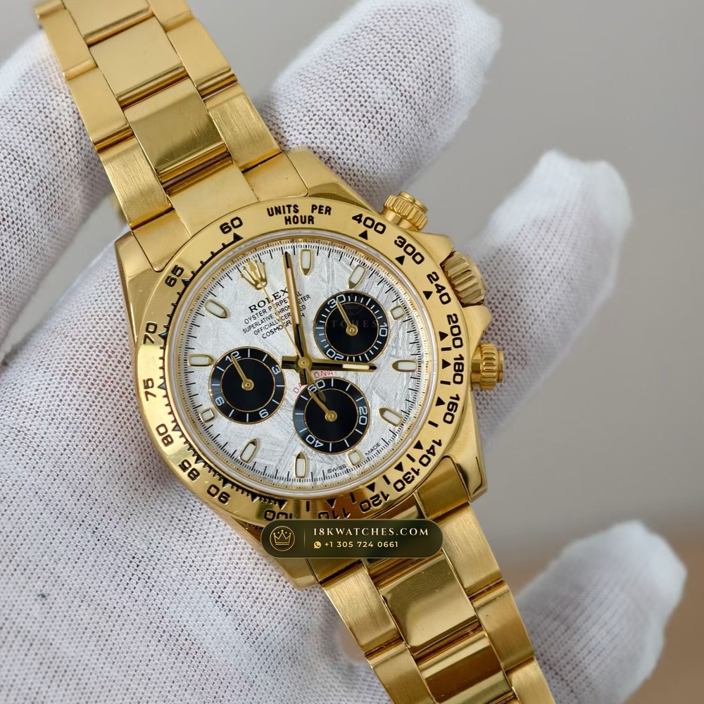 Rolex Cosmograph Daytona 18K Yellow Gold Hand-Finished Buff Dial Deep Crystal Optics Ref. 116508 — Studio Gallery Plate II in 18K Yellow Gold Au750 (216.4g Verified Mass, Rolex Manufacture Cal. 4130 - 72h Power Reserve)