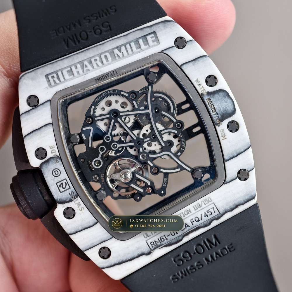 Richard Mille RM 61-01 Yohan Blake Asymmetric — Studio Gallery Plate VI in Carbon TPT & Grade 5 Titanium (55.4g Verified Mass, Richard Mille Cal. RMUL2 Free-Sprung Skeleton)