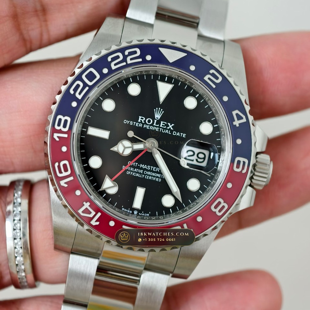 Rolex GMT-Master II Pepsi Red & Blue Cerachrom Geneva Atelier Spec Ref. 126710BLRO — Studio Gallery Plate III in 904L Stainless Steel Custom Architecture (143.8g Verified Mass, Rolex Manufacture Cal. 3285 - 70h Power Reserve)