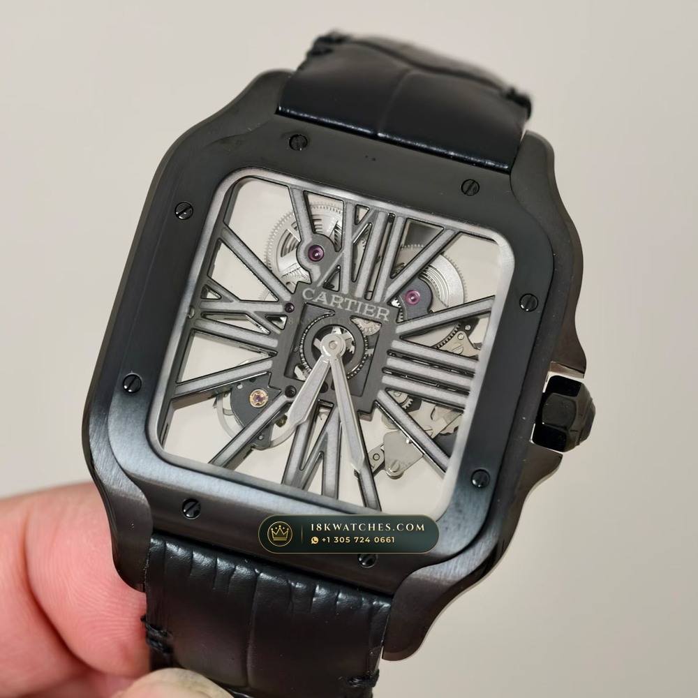 Cartier Santos de Cartier Large Skeleton Openworked Steel Ref. W2020052 — Studio Gallery Plate II in Forged Carbon TPT & Titanium (115.3g Verified Mass, Cartier Manufacture Cal. 1847 MC / Skeleton Cal. 9611 MC)