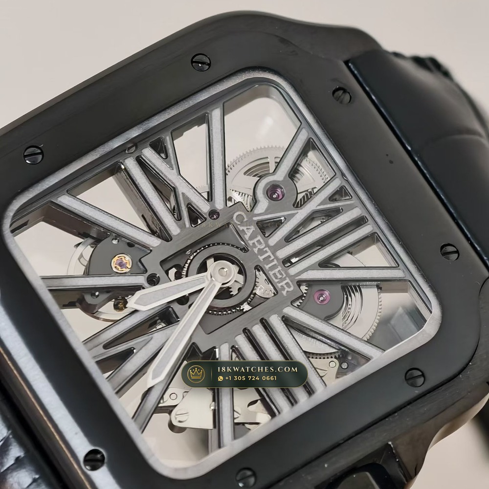 Cartier Santos de Cartier Large Skeleton Openworked Steel Ref. W2020052 — Studio Gallery Plate III in Forged Carbon TPT & Titanium (115.3g Verified Mass, Cartier Manufacture Cal. 1847 MC / Skeleton Cal. 9611 MC)