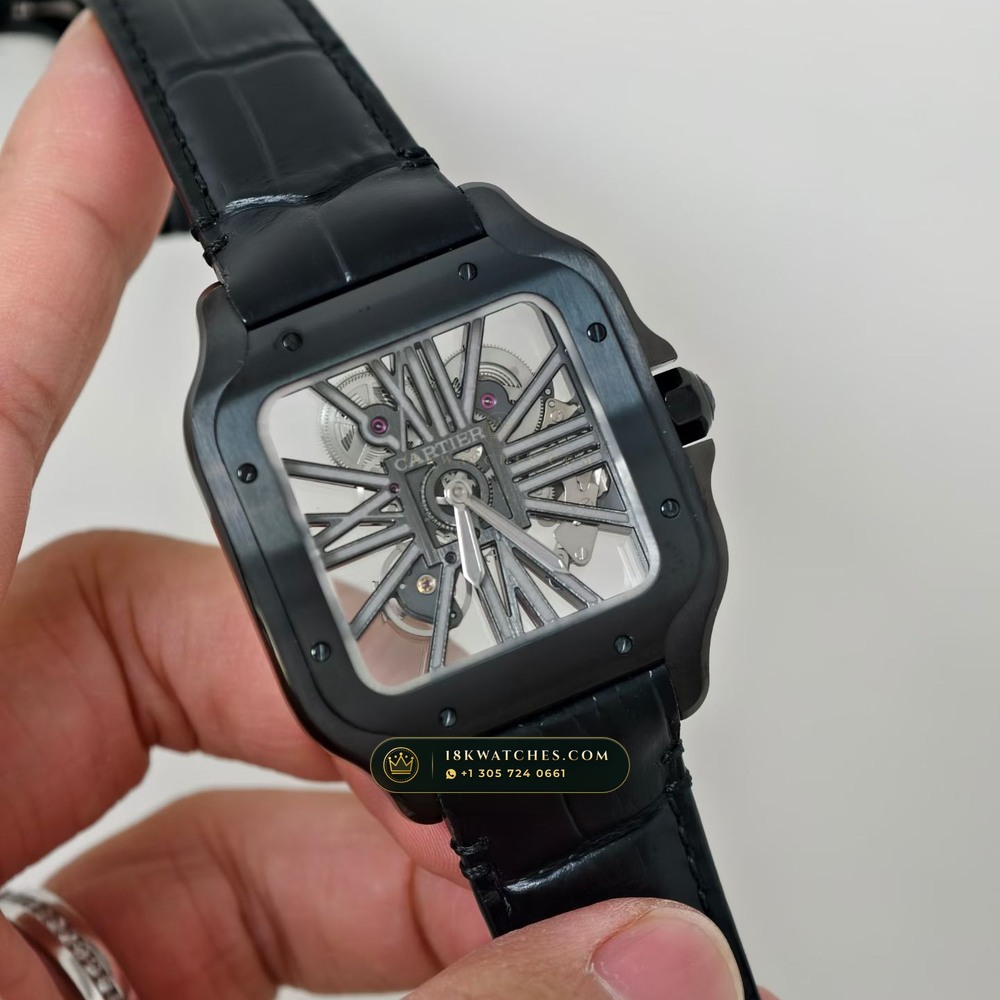 Cartier Santos de Cartier Large Skeleton Openworked Steel Ref. W2020052 — Studio Gallery Plate IV in Forged Carbon TPT & Titanium (115.3g Verified Mass, Cartier Manufacture Cal. 1847 MC / Skeleton Cal. 9611 MC)