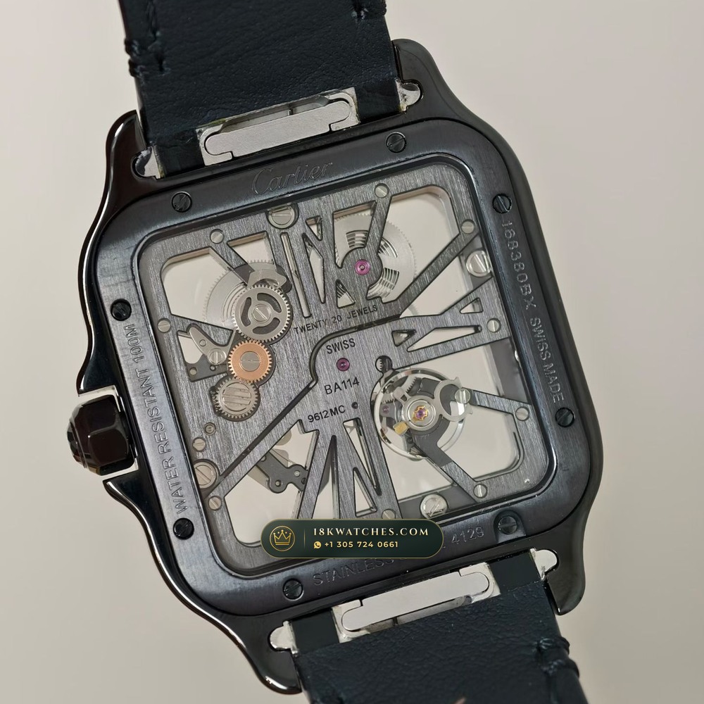 Cartier Santos de Cartier Large Skeleton Openworked Steel Ref. W2020052 — Studio Gallery Plate V in Forged Carbon TPT & Titanium (115.3g Verified Mass, Cartier Manufacture Cal. 1847 MC / Skeleton Cal. 9611 MC)