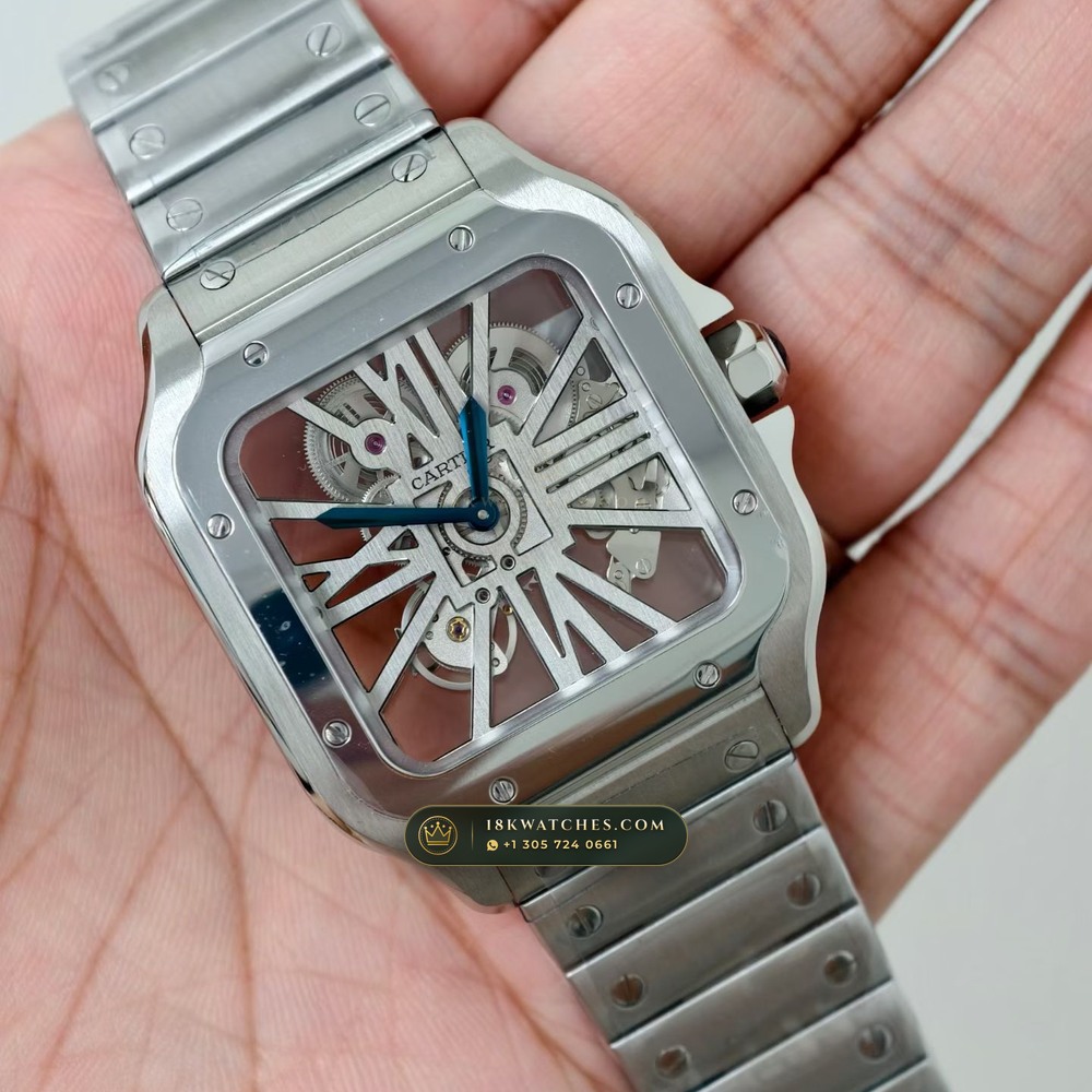 Cartier Santos de Cartier Skeleton Openworked Roman Bridges Ref. WHSA0015 — Studio Gallery Plate II in 904L Stainless Steel Custom Architecture (115.3g Verified Mass, Cartier Manufacture Cal. 1847 MC / Skeleton Cal. 9611 MC)