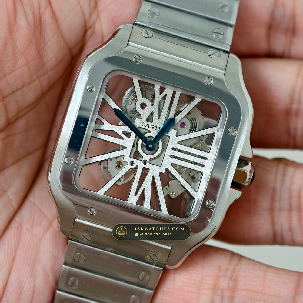 Cartier Santos de Cartier Skeleton Openworked Roman Bridges Ref. WHSA0015 — Studio Gallery Plate III in 904L Stainless Steel Custom Architecture (115.3g Verified Mass, Cartier Manufacture Cal. 1847 MC / Skeleton Cal. 9611 MC)