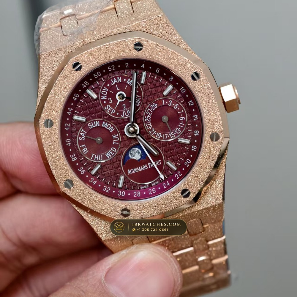 Audemars Piguet Royal Oak Perpetual Calendar Frosted 18K Rose Gold Ref. 26574OR.OO.1220OR.01 — Studio Gallery Plate II in 18K Rose Gold Au750 (225.2g Verified Mass, Audemars Piguet Cal. 5134 Ultra-Thin Perpetual)
