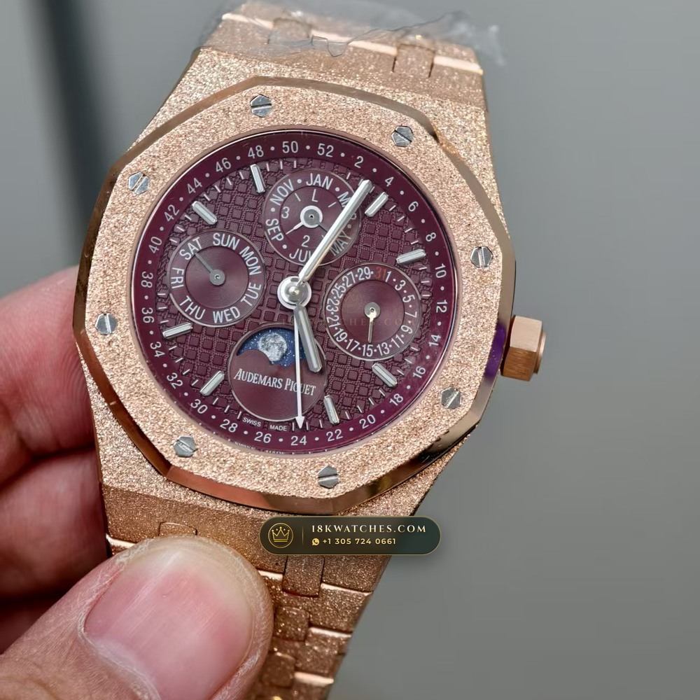 Audemars Piguet Royal Oak Perpetual Calendar Frosted 18K Rose Gold Ref. 26574OR.OO.1220OR.01 — Studio Gallery Plate III in 18K Rose Gold Au750 (225.2g Verified Mass, Audemars Piguet Cal. 5134 Ultra-Thin Perpetual)