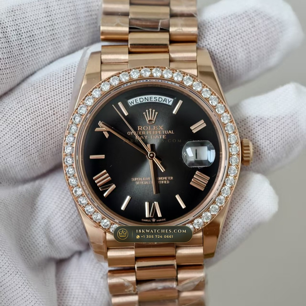 Rolex Day-Date 40 Graduated Ombre Sunray Dial Diamond-Set Bezel 18K Everose Gold Ref. 228235