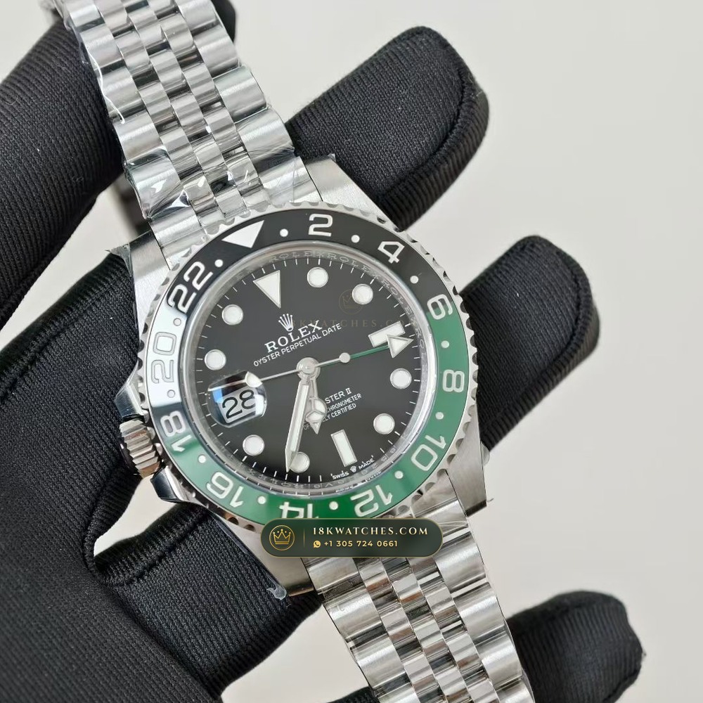 Rolex GMT-Master II Sprite Left-Handed Green & Black Ref. 126720VTNR — Studio Gallery Plate II in 904L Stainless Steel Custom Architecture (143.9g Verified Mass, Rolex Manufacture Cal. 3285 - 70h Power Reserve)