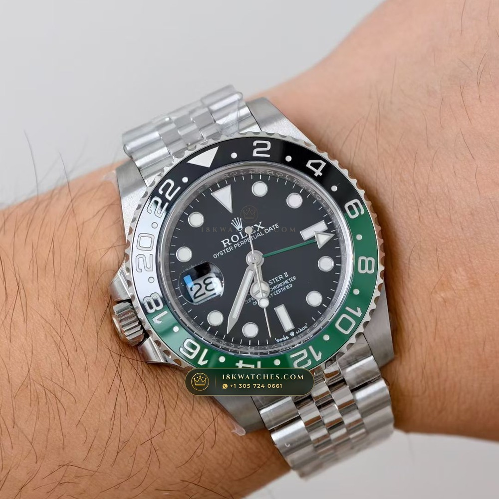 Rolex GMT-Master II Sprite Left-Handed Green & Black Ref. 126720VTNR — Studio Gallery Plate VII in 904L Stainless Steel Custom Architecture (143.9g Verified Mass, Rolex Manufacture Cal. 3285 - 70h Power Reserve)