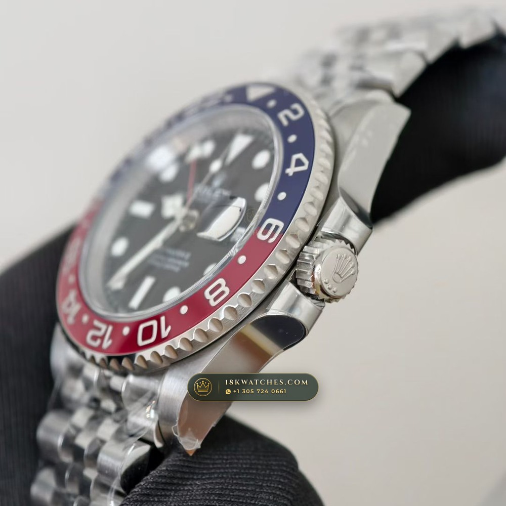Rolex GMT-Master II Pepsi Red & Blue Cerachrom Deep Crystal Optics Ref. 126710BLRO — Studio Gallery Plate IV in 904L Stainless Steel Custom Architecture (143.3g Verified Mass, Rolex Manufacture Cal. 3285 - 70h Power Reserve)