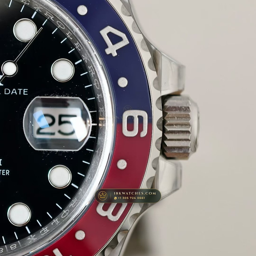 Rolex GMT-Master II Pepsi Red & Blue Cerachrom Deep Crystal Optics Ref. 126710BLRO — Studio Gallery Plate V in 904L Stainless Steel Custom Architecture (143.3g Verified Mass, Rolex Manufacture Cal. 3285 - 70h Power Reserve)