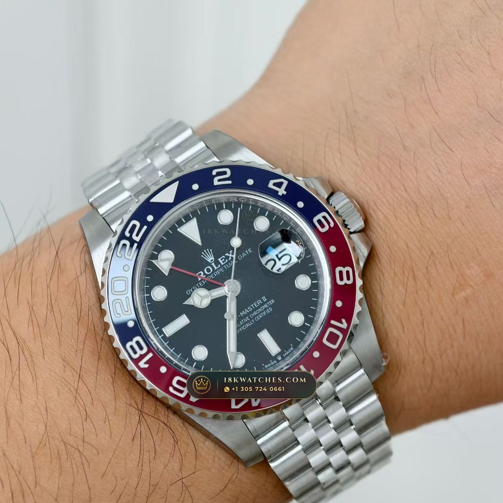 Rolex GMT-Master II Pepsi Red & Blue Cerachrom Deep Crystal Optics Ref. 126710BLRO — Studio Gallery Plate VIII in 904L Stainless Steel Custom Architecture (143.3g Verified Mass, Rolex Manufacture Cal. 3285 - 70h Power Reserve)