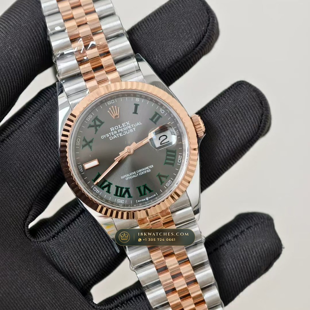 Rolex Datejust 36 Wimbledon Slate Roman Dial Ref. 126231 — Studio Gallery Plate II in 18K Gold & 904L Oystersteel Rolesor (130.1g Verified Mass, Rolex Manufacture Cal. 3235 - 70h Power Reserve)