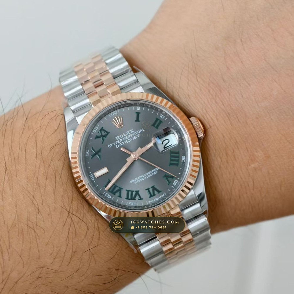 Rolex Datejust 36 Wimbledon Slate Roman Dial Ref. 126231 — Studio Gallery Plate VIII in 18K Gold & 904L Oystersteel Rolesor (130.1g Verified Mass, Rolex Manufacture Cal. 3235 - 70h Power Reserve)
